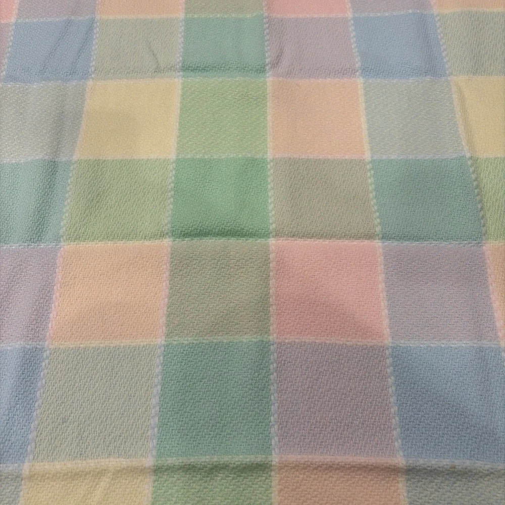 Baby Blanket Three Weavers Pastel Pink Blue Green Squares Acrylic NWT Vintage